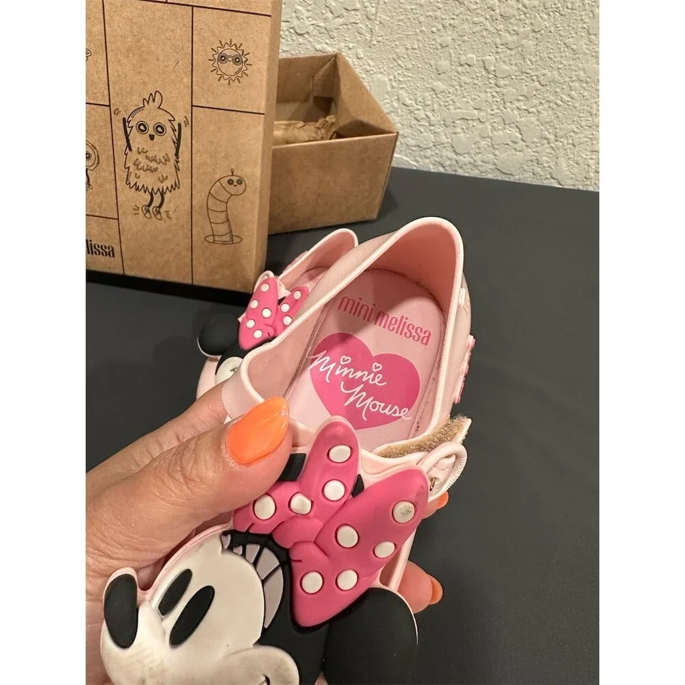 Mini Melissa Disney Minnie Mouse Girls Pink Mary Jane Flats Size 8 US